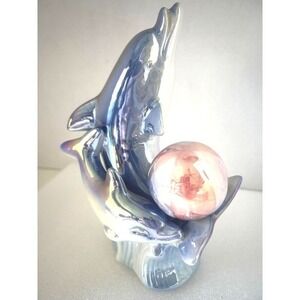 Figural Ceramic Dolphins Porpoises Iridescent‎ Lusterwear Nautical Beach  '80s